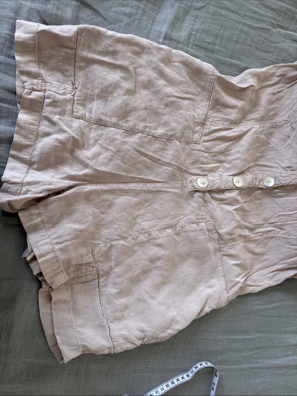 Zara Beige V-Neck Button Front Linen Tunic